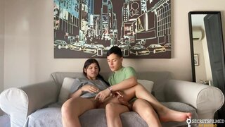 My stepsister and I woke up home alone so we screwed in the living room